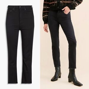 PAIGE Jeans Cindy Straight Leg Raw Hem Jet Black Size 26